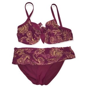 Panache Veronica swim suit purple gold size 34E top and UK 10 bottom